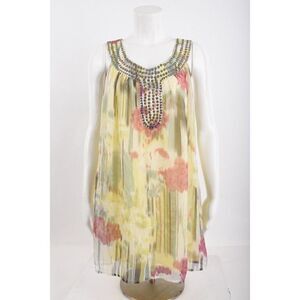 Theme Womens Tunic Blouse Abstract Watercolors Studded M Medium NWT